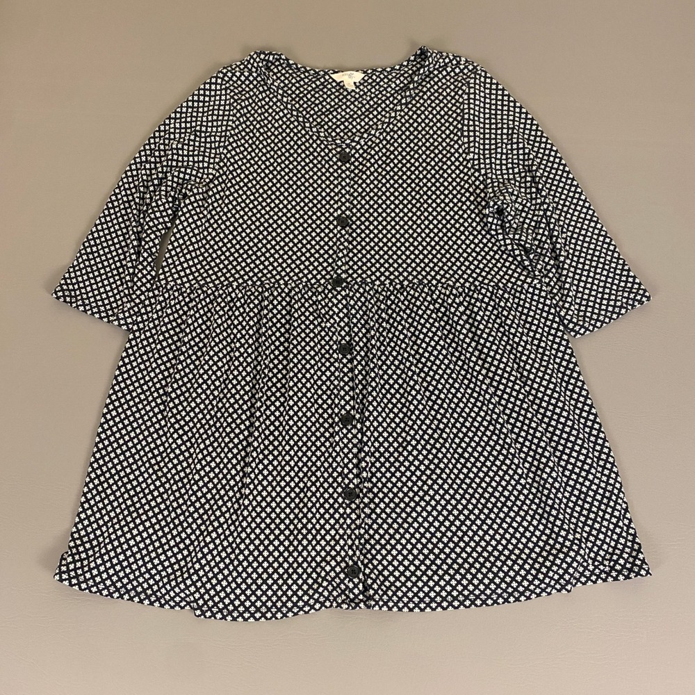 Terra & Sky‎ Babydoll Dress Plus Size 1X (16W-18W) Geo Print 3/4 Sleeve